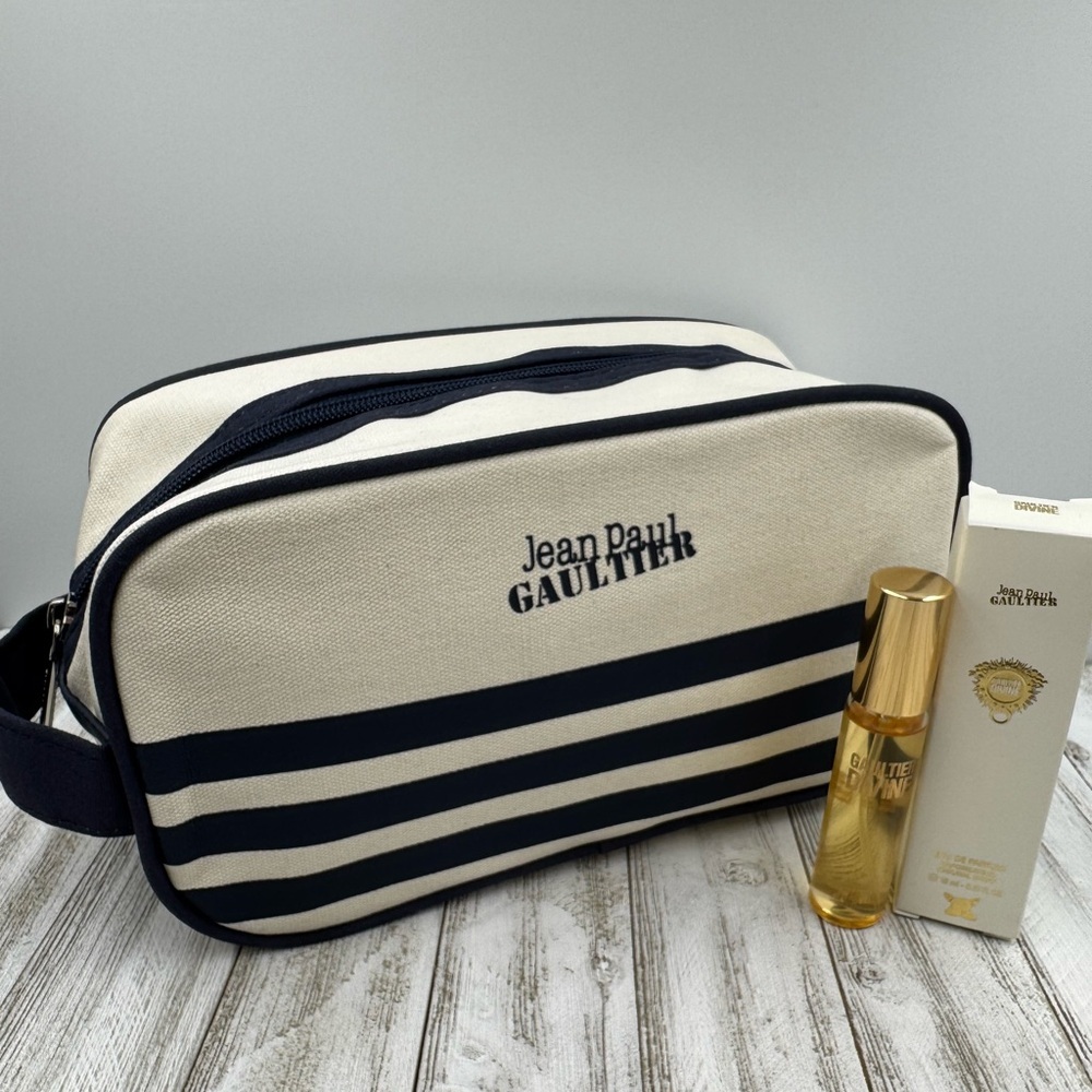 Jean Paul Gaultier Black and Cream Duffel Bag and Gaultier Divine Eau De Parfum